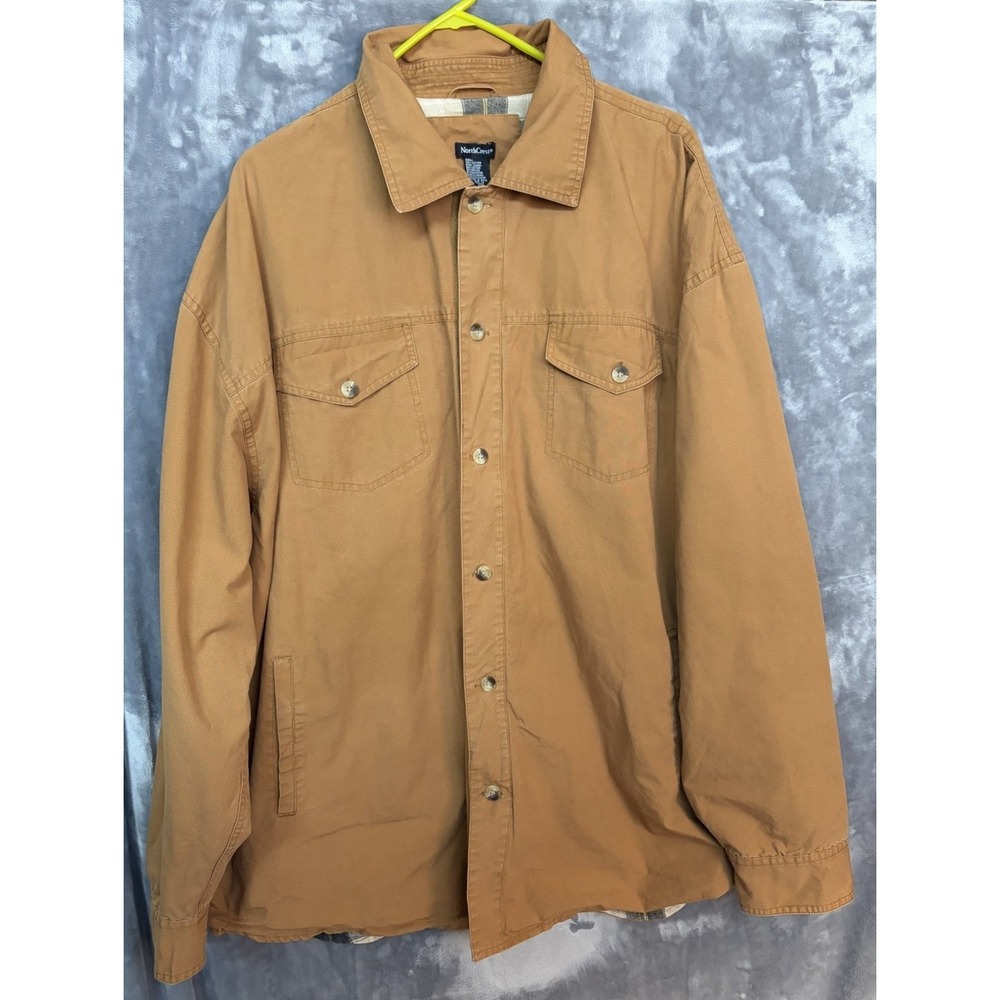 NorthCrest Mens XLT Plaid Lined Heavyweight Flannel Shirt Jacket Tan Canvas XL